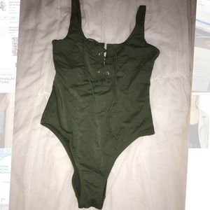 Army green tie up one piece swimsuit